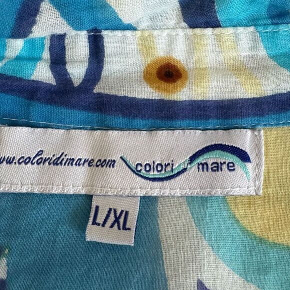 COLORI DI MARE 100% cotton Shirt Beaded Kaftan beach cover up L/XL - Picture 4 of 9